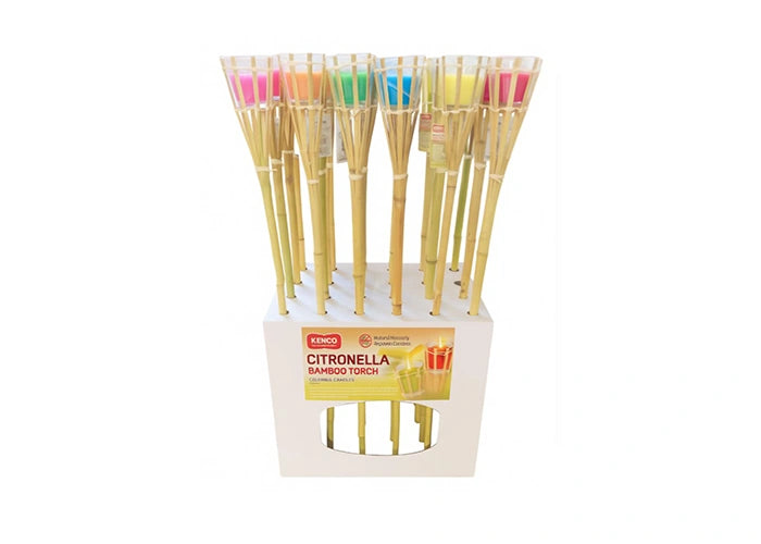 Citronella 96cm Bamboo Torch with Citronella Glass Candle- 6PK