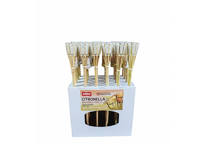 Citronella 76cm Bamboo Torch with Citronella LED Glass Candle- 24PK