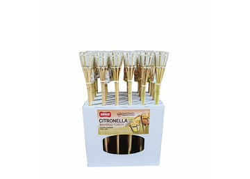 Citronella 76cm Bamboo Torch with Citronella LED Glass Candle- 24PK